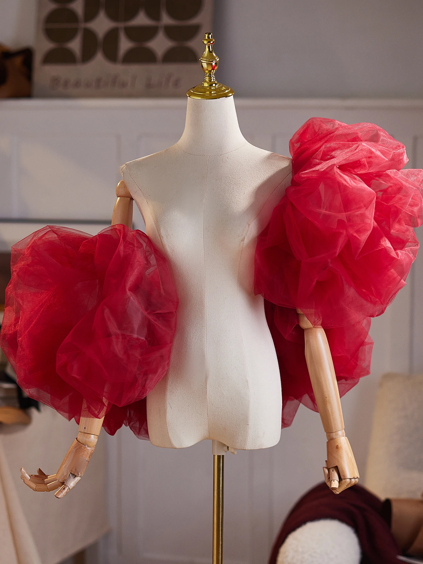 red-lace-sleeve-covers-evening-gown-accessories-host-performance-show-high-end-arm-coverage-photography-props-women's-fashion