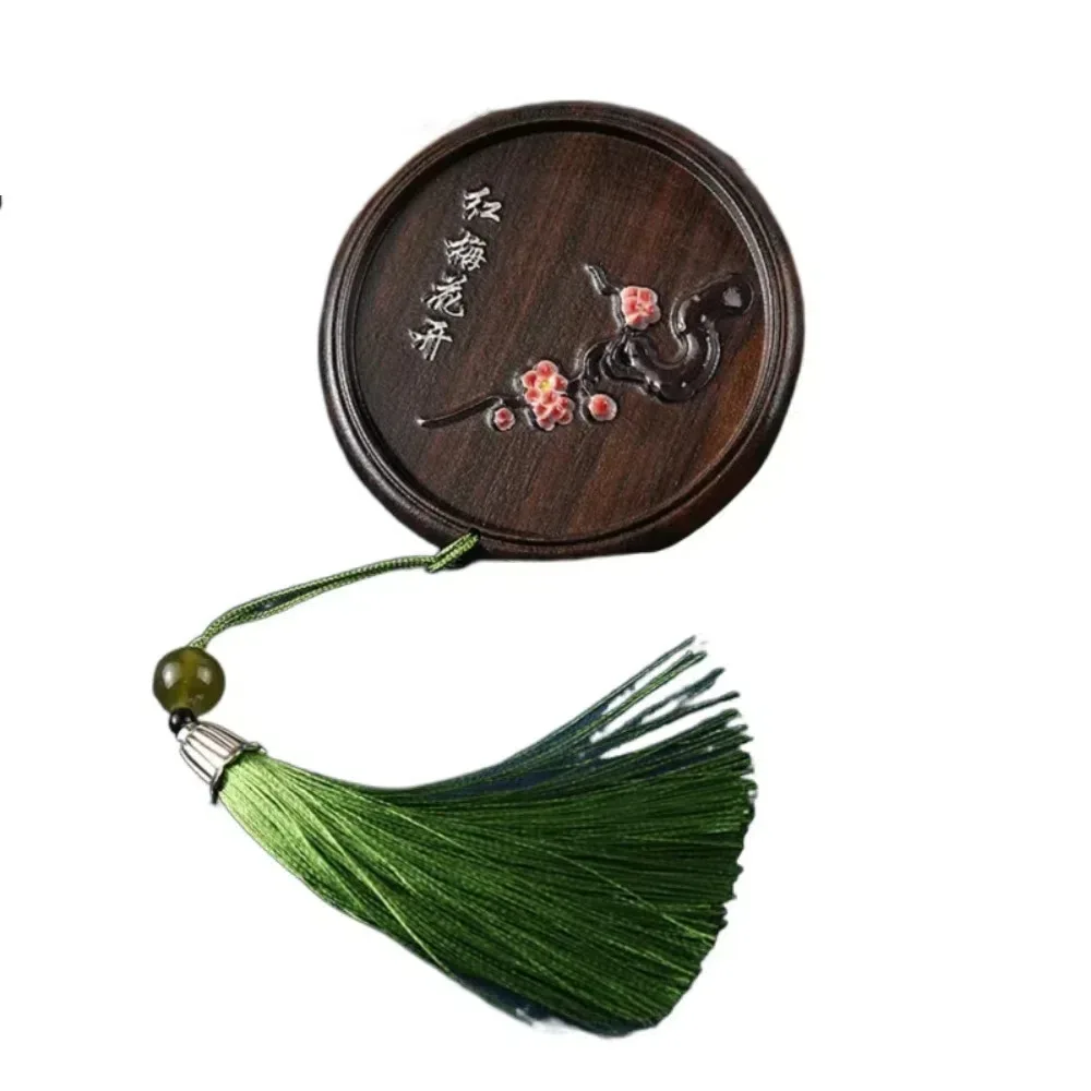 

Portable Chinese Style Handheld Mirror Magpie Fish Wooden Cosmetic Mirror Flower Emboss Tassels Pocket Makeup Mirror Vacation