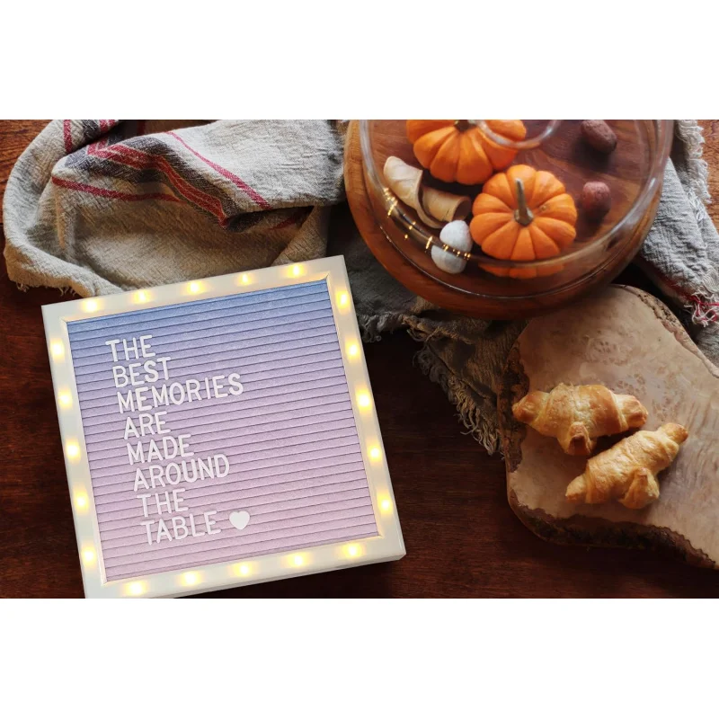 Gradient 10x10 Letter Board Gradient Belt Board with Stand, Built-in LED Lights -Menu Board Wood Frame, 340 Lett