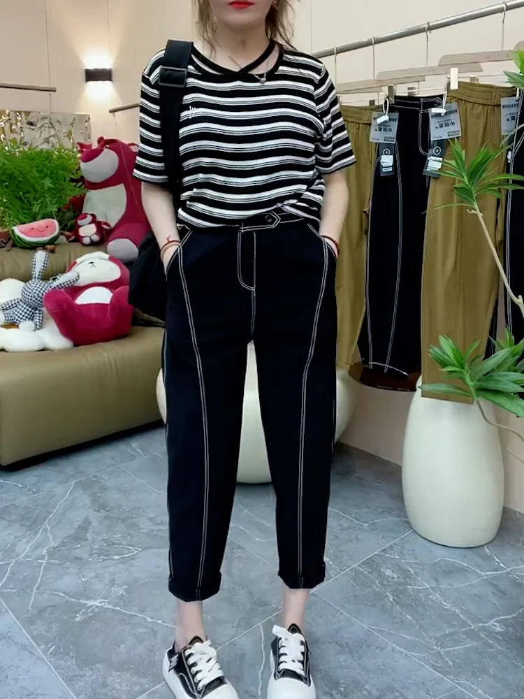 

Женские повседневные брюки Bla, весна-лето, новинка, маленький размер, для фигуры «груша», скрывающие бедра, утягивающие, большие размеры, укороченные, фасон «харем»