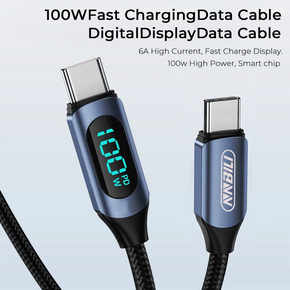 NNBILI نوع C إلى نوع C كابل 100 واط PD شحن سريع شاحن USB C إلى USB C عرض كابل ل Xiaomi POCO F3 Realme Macbook iPad