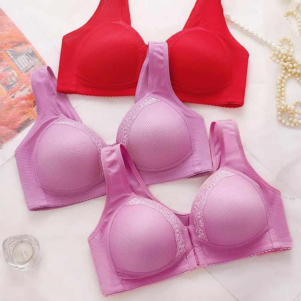 Female Underwear Lace Front Closure Push-up Bra for Women Shockproof Wireless Yoga Bra with Elastic Straps Anti-snagging Design