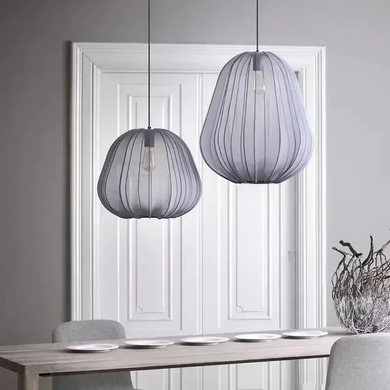 Scandinavian Pendant Lamp Silk Lantern Hanging Chandelier Light Cloth For Living Room Bedroom Restaurant Dining Room Home Decor