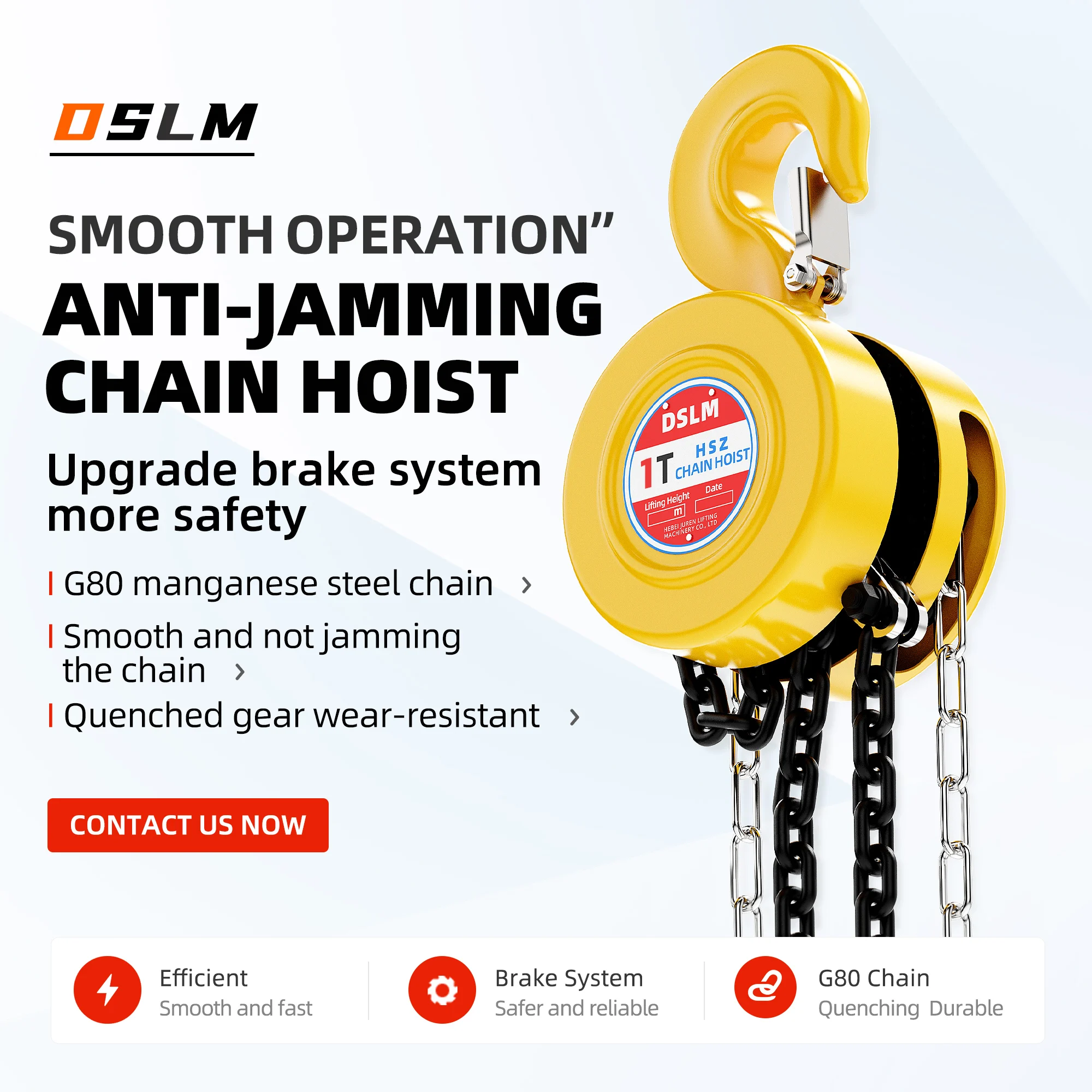 

Ручной цепной подъемник DSLM, грузоподъемность 2200 фунтов (1 тонна), высота подъема 3 м, для мастерских/гаражей, сверхмощный кран