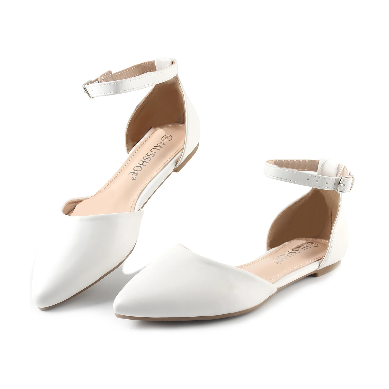 Women's Pointed Toe Ballet Shoes Metal Ankle Strap Loafers Women's Flat Shoes Buckle Flat Sandals Low Heel Single Women Shoes