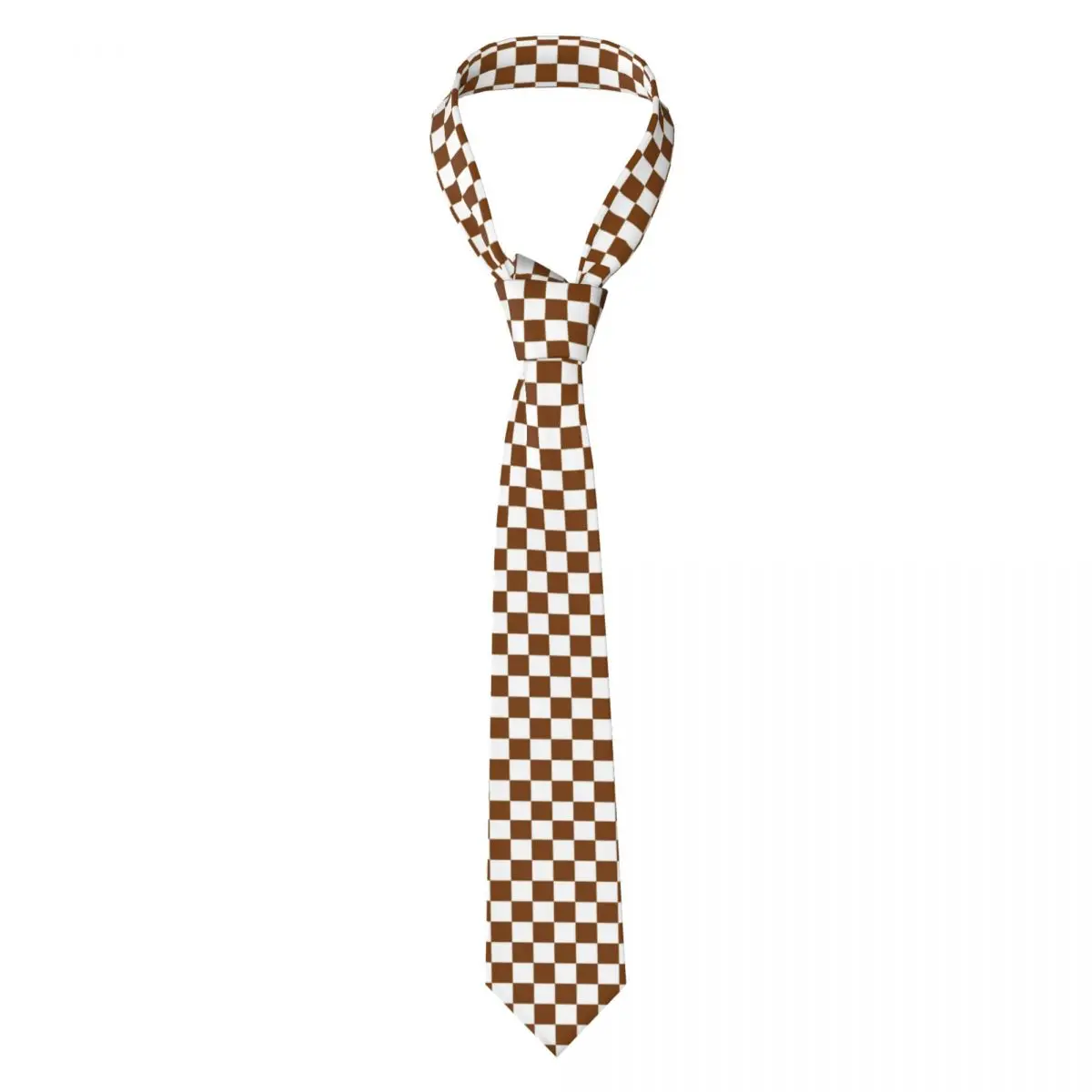 Custom White And Chocolate Brown Checkerboard Fashion Tie Men Mens Suit Tie Tartan Plaid Geometric For Thanksgiving Day