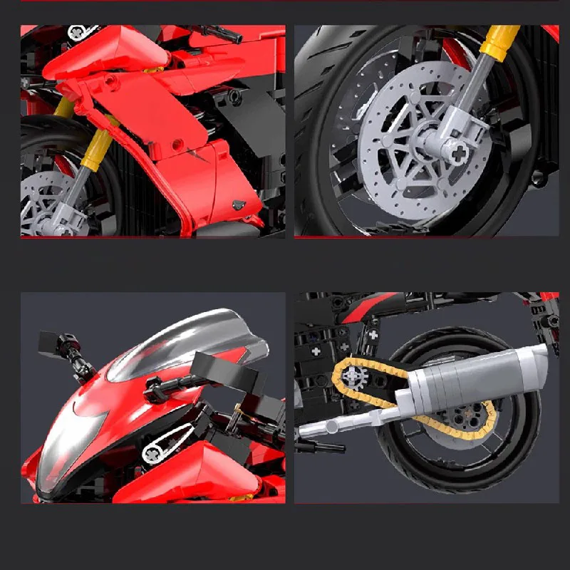 1043 unidades ﻿   Technik auto preto e vermelho conjunto de blocos de construção de moto, kit de modelo de veículo esportivo de supercarro de velocidade brinquedos menino presente adulto
