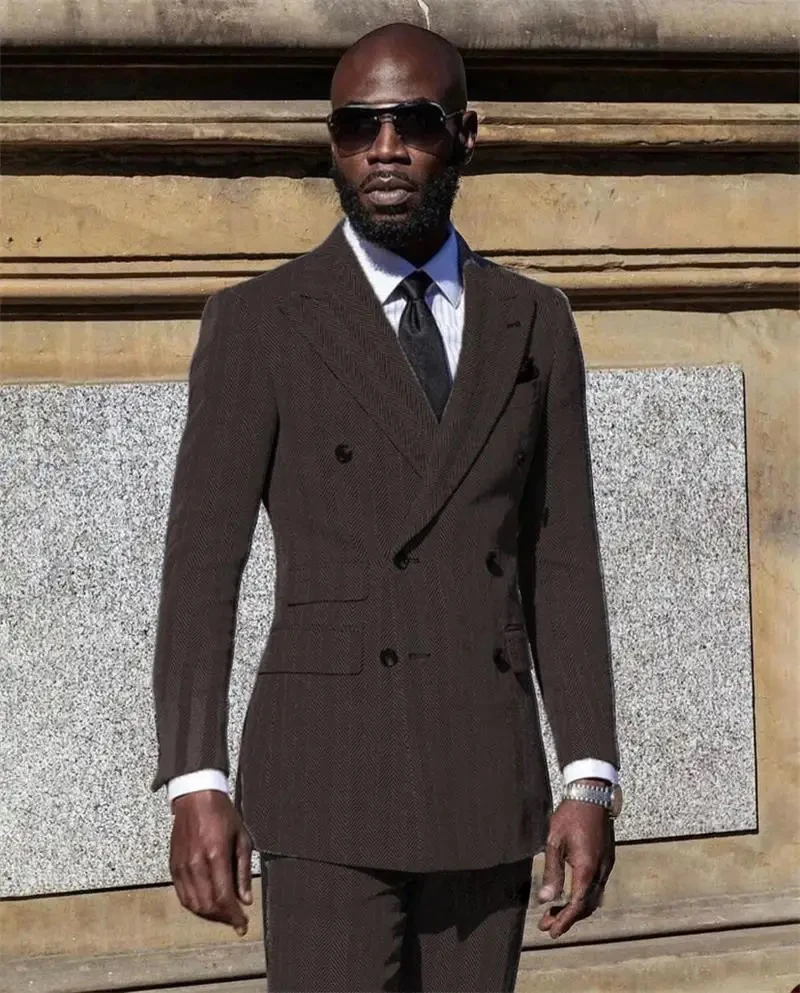 

Herringbone Suits for Men Groom Business Wide Lapel Suit 2 Pcs Jacket Pants Wedding Wear Pink Fashionable Men Suit Outfit