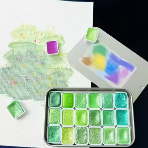 18-color Solid Pearlescent Chameleon Watercolor Pigment for Nail Painting Thangka Decorative Pigment Box