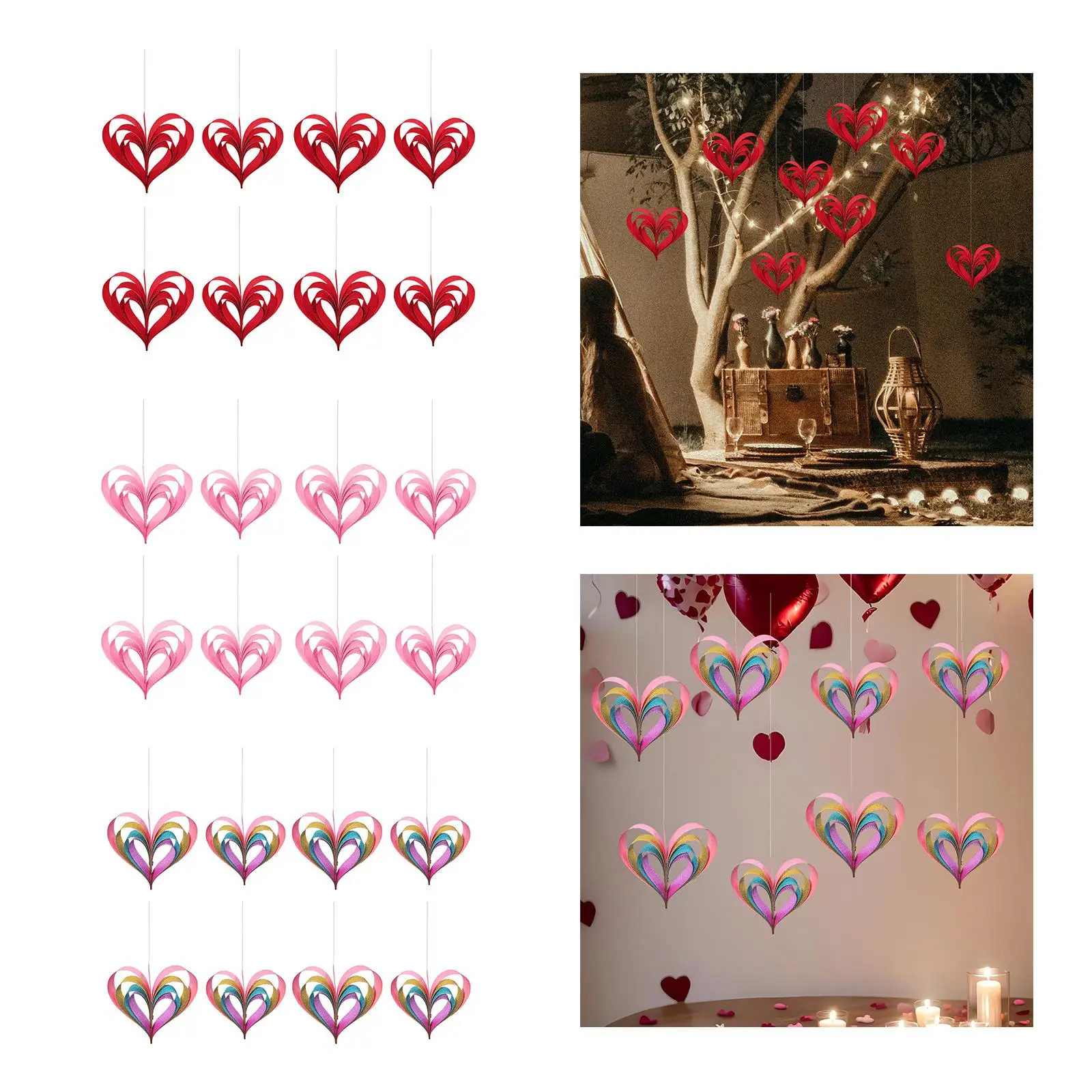 

8 Pieces Heart Shaped Paper Garland Heart Ornaments Proposal 3D Valentine's Day Decoration Set for Party Favors Anniversary