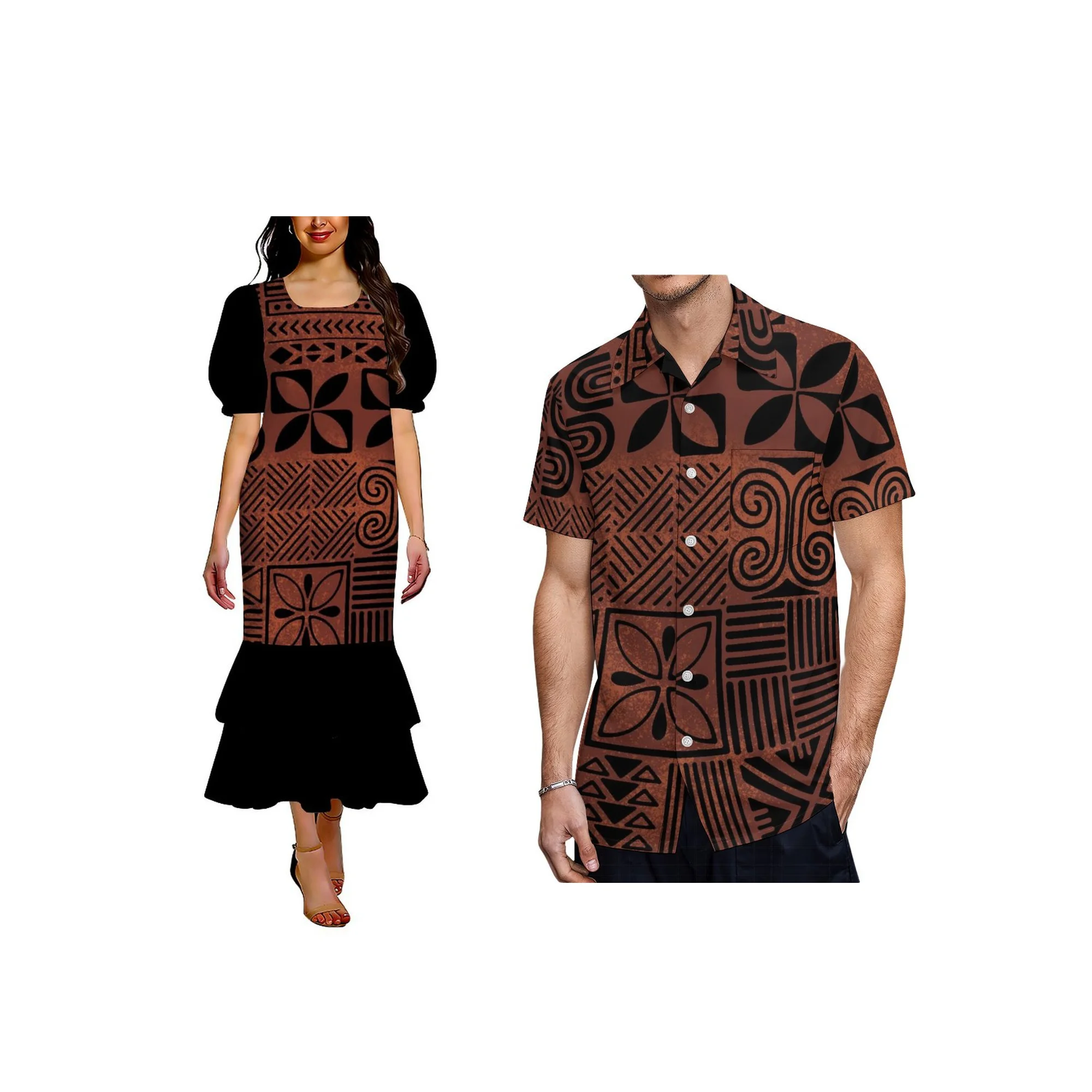 

Новинка 2026: Дизайнерское платье с полинезийским принтом в самоанском стиле, женское, с пышными рукавами, микронезийское платье-мууму, миди-платье-русалка