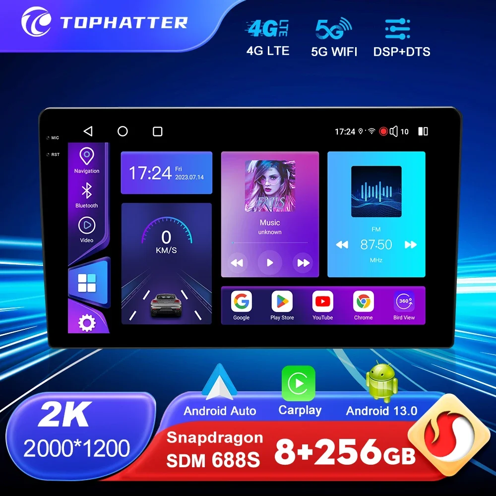 

Car Radio Universal 9 10 inch Android 13 Qualcomm Snapdragon 668S Multimedia Player 2K Screen Stereo Navigation Carplay DTS HDMI
