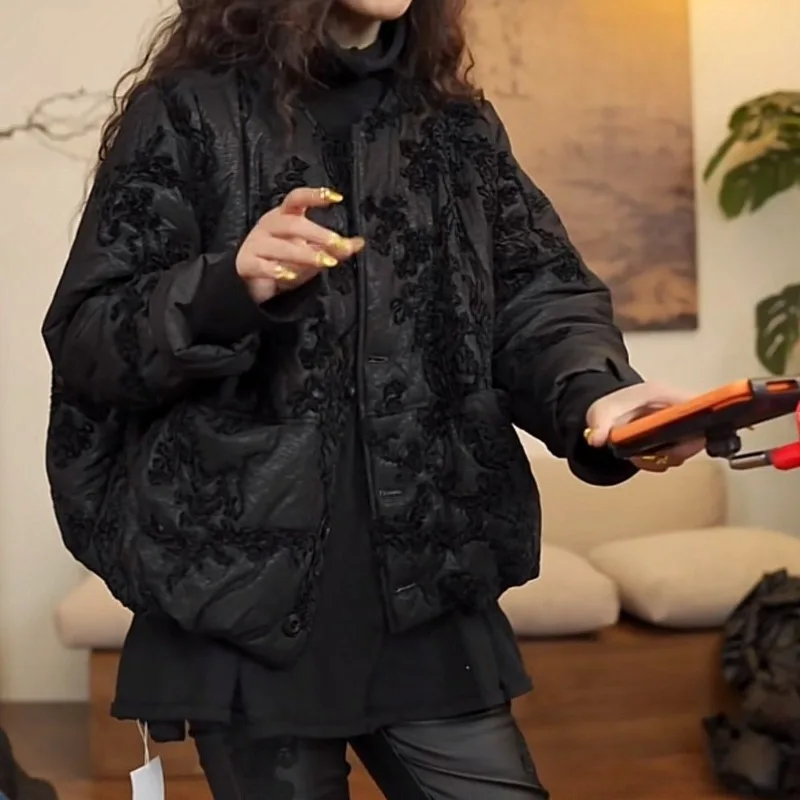 

High-end Loose Warm Winter Casual Versatile Embroidered Cotton-padded Jacket Women Simple Fashion European Short Thickened Coat
