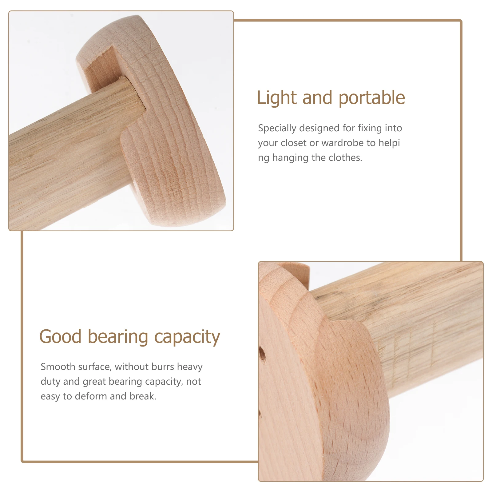 

2Pcs Closet Clothes Rail Solid Wood Wardrobe Cross-Bar Heavy Duty Clothes Hanging Rod Thickened Closet Rod Practical Cabinet