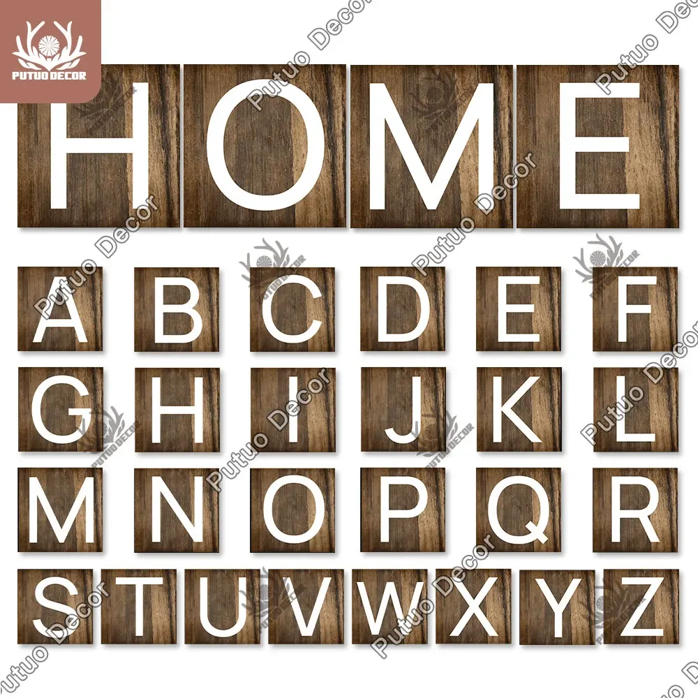 Putuo Decor-Wood Scrabble Tiles Letters Sign, Rustic Wooden Plaque, Alphabet Sign, Personalised Home, Living Room Wall Decor