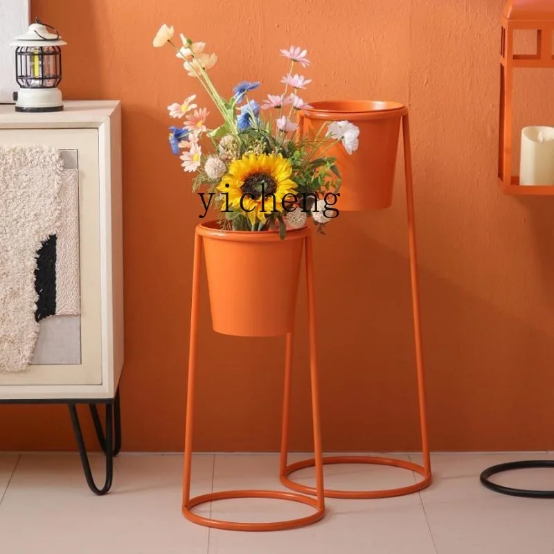ZML simple color flower stand, modern indoor living room flower stand, movable balcony floor flower pot stand