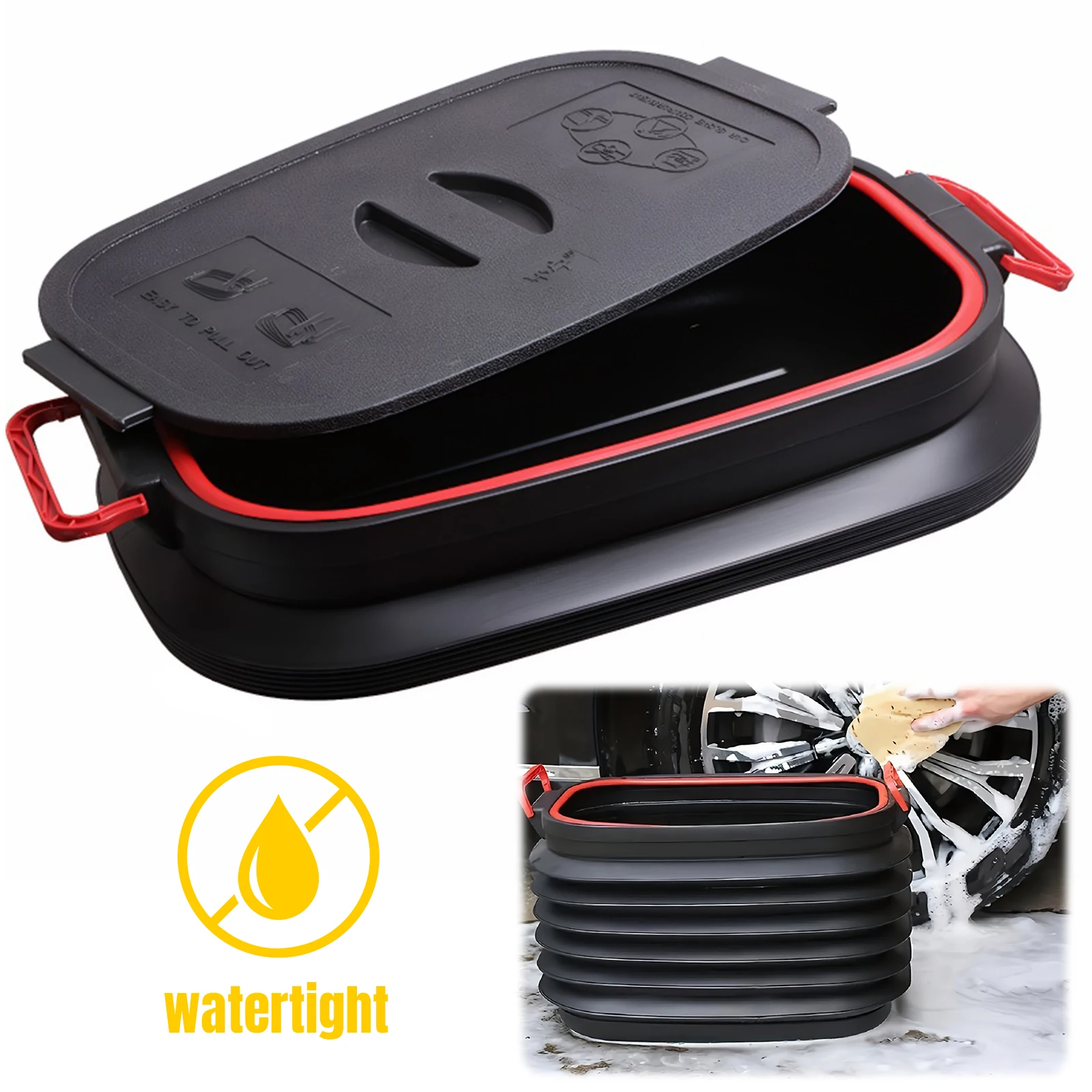 

37L Car Trash Can with Handle Foldable Telescopic Bucket Portable Car Trunk Organizer Car Rubbish Bin for Fishing Camping