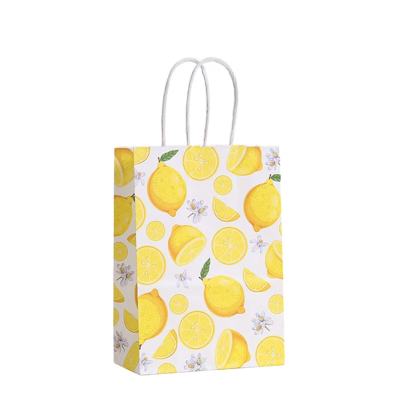 6Pcs Summer Hello Lemon Theme Paper Gift Packing Bags Cake Candy Bag for Kids Fruit Theme Birthday Baby Shower Party Decoration
