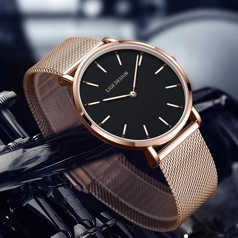 นาฬิกาข้อมือแฟชั่นหรูหรา LIGE สำหรับผู้ชาย ดีไซน์เรียบง่าย ตัวเรือนบางเฉียบ สไตล์ลำลอง สปอร์ต กันน้ำ สายสแตนเลส ควอตซ์ นาฬิกาผู้ชาย Reloj Hombre