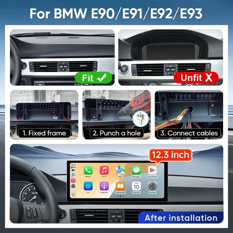 Ainavi 12.3 Inch For BMW 3 Series 2006 2007 2008 2010 E90 E91 E92 E93 Wireless Carplay Android Auto Radio Car Multimedia Player
