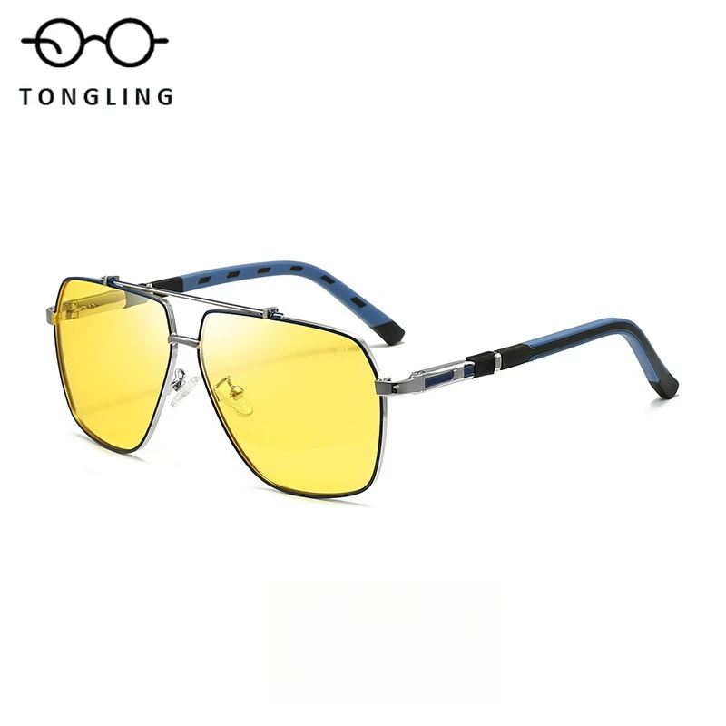 

Highquality fashionable men square frame polarized gradient color Spring leg retro highend women alloy material uv400 sunglasses