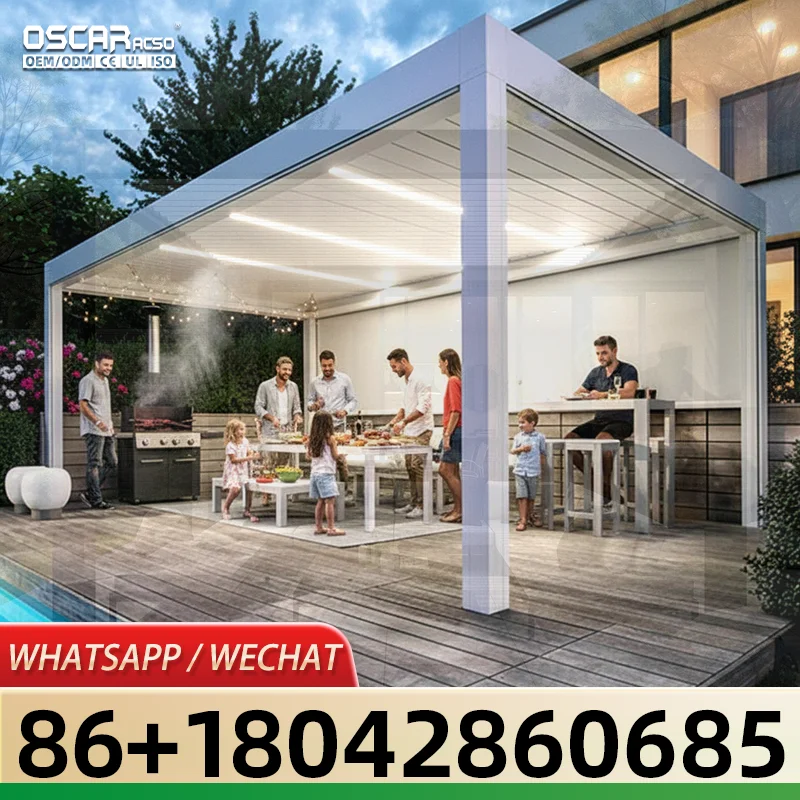 6x3m Outdoor Remote Control Louvered Roof Pavilion Pergola Pressure Treated Wood for Balcony Garden Patio pergola