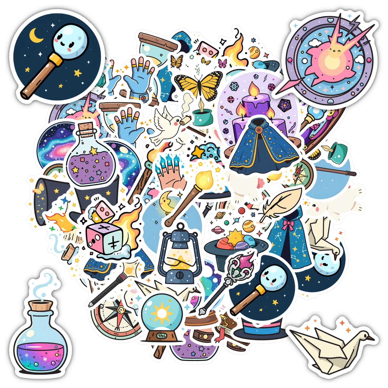 35pcs-70pcs Whimsical Wizardry Stickers Fantasy Enchanting Stationery Stickers Stickers For Guitar Laptop Helmet