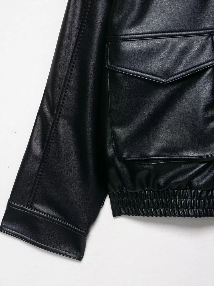 

HH женские новые модные куртки черные меховые лацканы с длинными рукавами и карманами на молнии женские осенние уличные свободные пальто