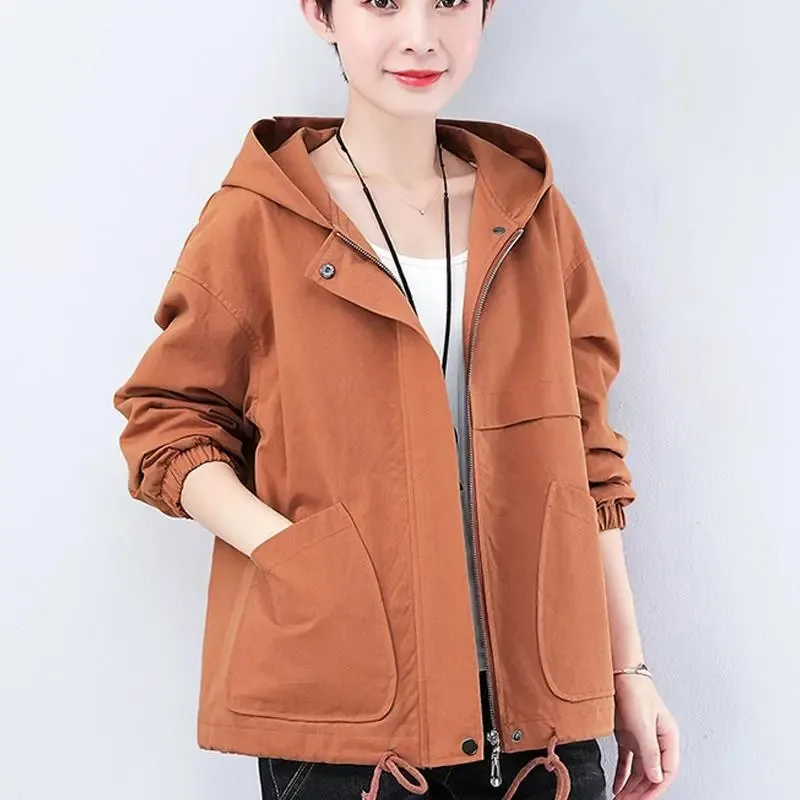 

Ladies Short Jackets 2024 Spring Autumn New Loose Overwear Mother Wear Windbreaker Middle-Aged Jacket Top Women's Hooded Coat