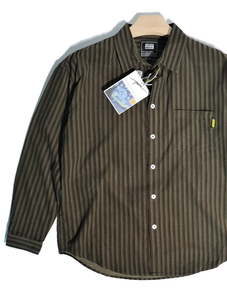 

American Casual Hong Kong Style Retro Corduroy Striped Japanese City Boy Loose Workwear Shirt Silhouette Jacket for Men