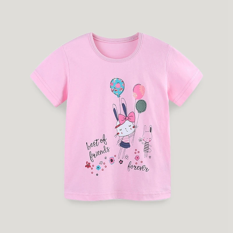 

2024-05-18 Lioraitiin Kids Girls T-shirt, Short Sleeve Crew Neck Cartoon Bunny Print Summer Tops Clothes for Casual Daily