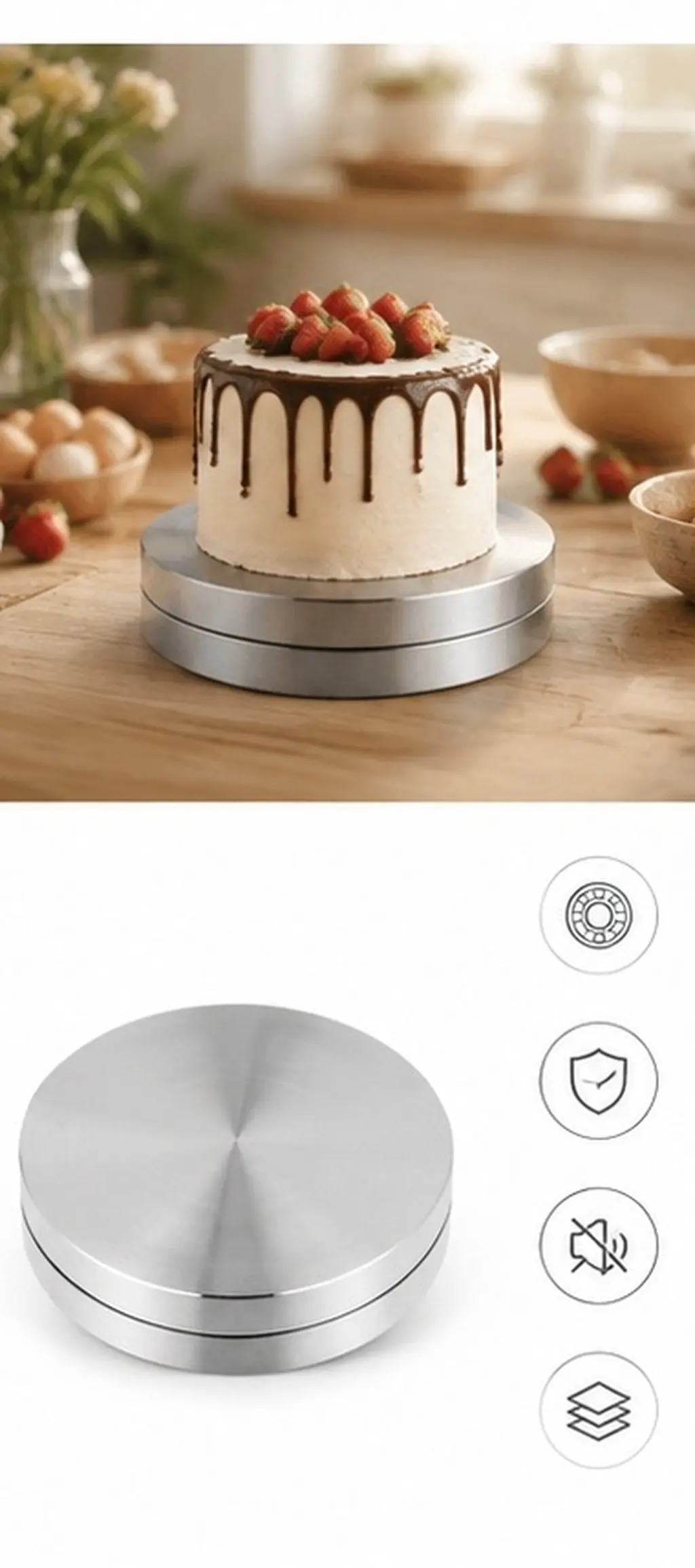 2Pcs Aluminum Alloy Turntable Bearing Rotating Stand Base for Dining Table Cake Food Display Smooth Quiet