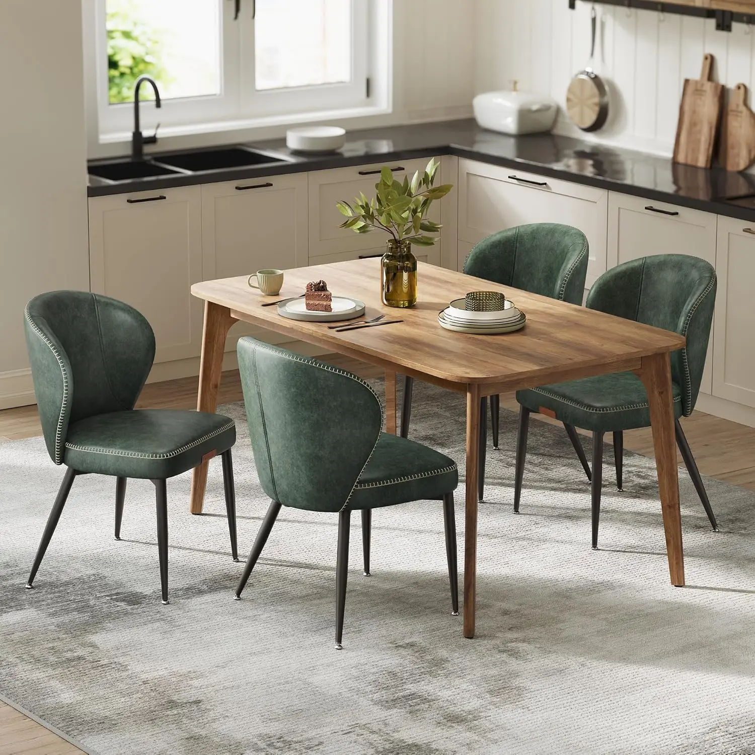 

EKHO Collection - Dining Chairs Set of 4, Upholstered Kitchen Chairs, Comfortable Seat, Synthetic Leather with Stitching, Mid-Ce
