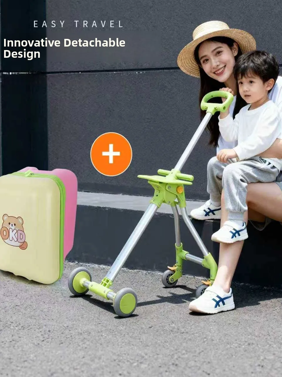 OKD2026 New Children's Rideable Lage 20-Inch Travel Suitcase Fem Cartoon Sle Polyester Inner Material Zipper Closure