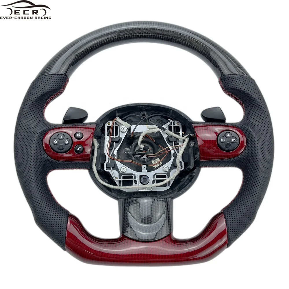 Steering Wheel Ever-carbon Carbon Fiber Racing ECR Private Custom Perforated Leather Red for Mini Cooper S R56 Sports Carton Box