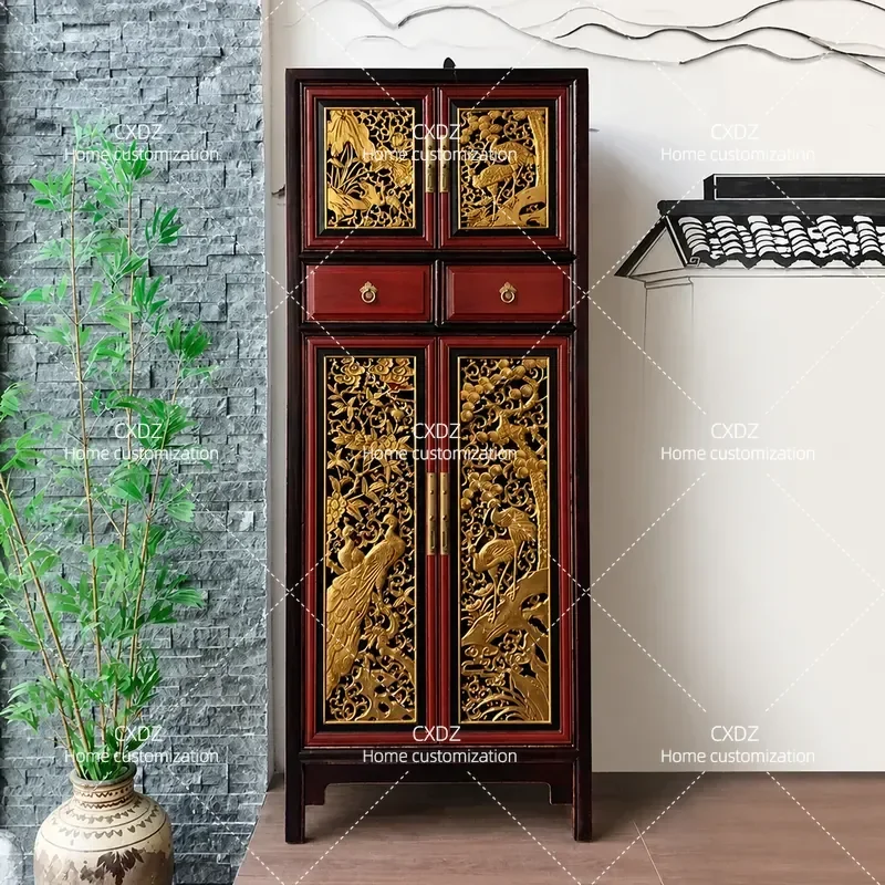 New Solid Wood Antique Bookcase With Door Locker Retro Vertical Cabinet Living Room Entrance Partition Custom Room