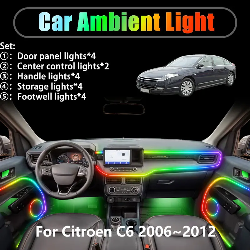 

Для Citroen C6 2006 ~ 2012 2007 2/18 в 1, автомобильное окружающее освещение, светодиодные фонари для интерьера багажника, USB RGB Ensemble Streamer 2019 2020
