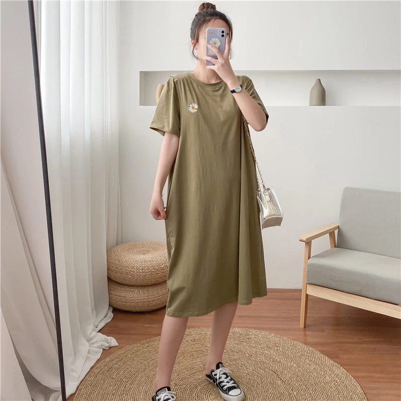 

Small Daisy Embroidery Simple Breastfeeding Dress Home Clothes For Women Summer Maternity Clothes Pregnant Clothe 9081