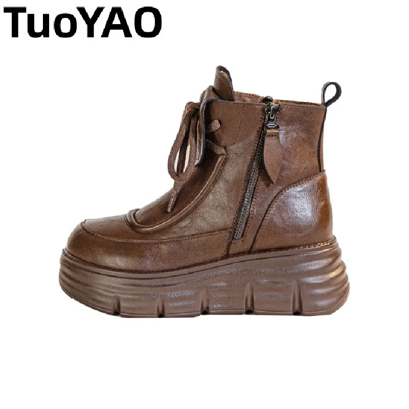 

6cm Thermal Insulated Warm Women Ankle Boots Comfortable Genuine Leather Winter Boots Snow Shoes Non Slip Zip Snow Boots