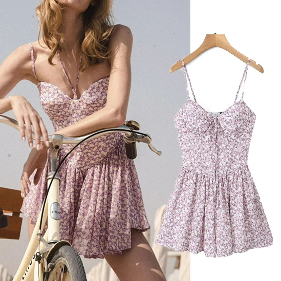 Withered For 2024 French Rural Style Floral Camisole Dress Spring Summer Sexy Vacation Casual Mini Dress Women