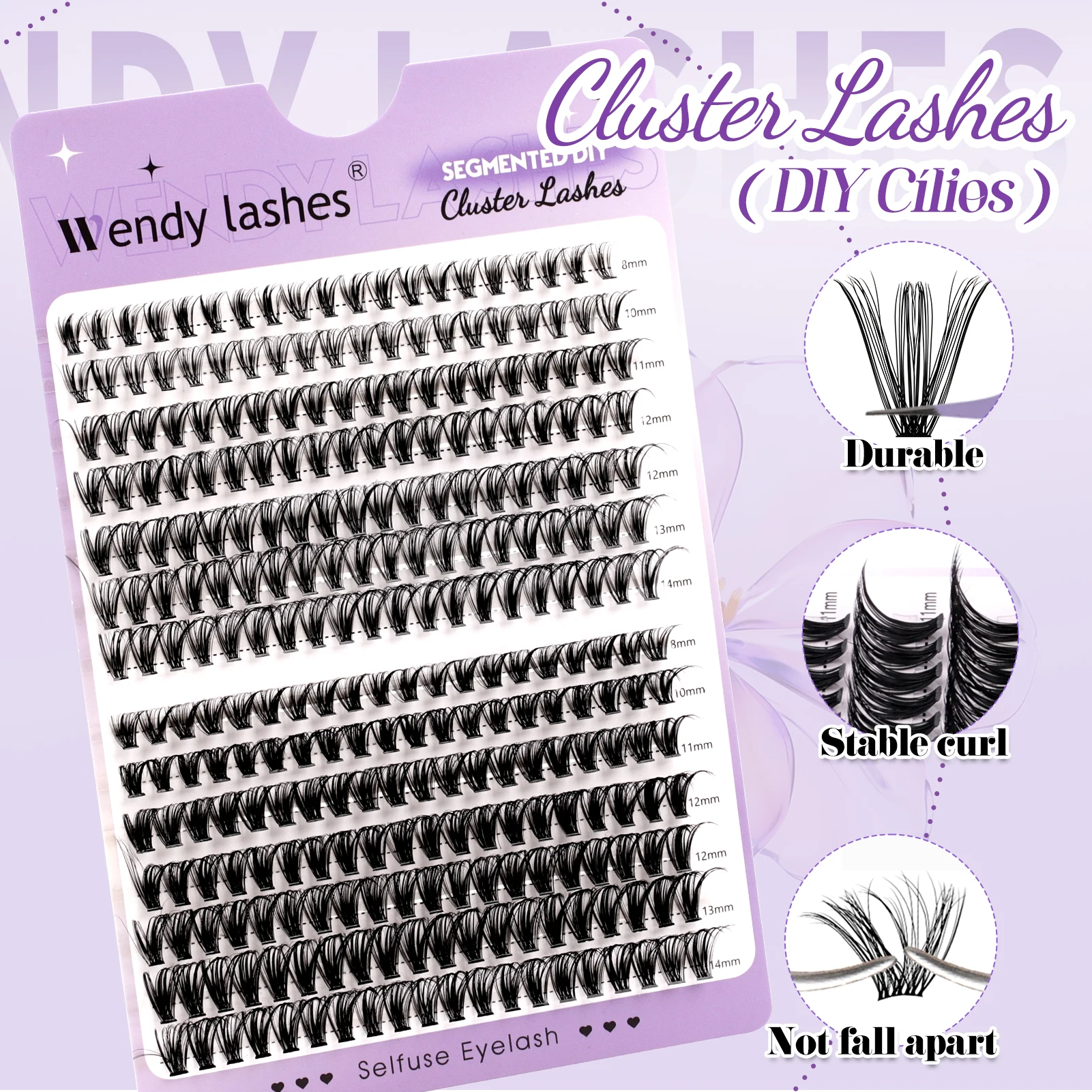 ويندي جلدة العنقودية جلدة عدة رقيق الفردية جلدة حجم 8-14 مللي متر علبة مختلطة فو المنك جلدة رمش تمديد ماكياج