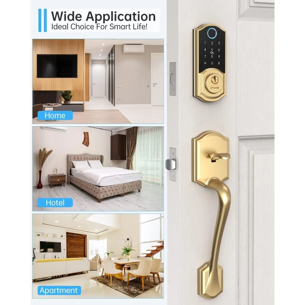 Smart Lock,Fingerprint Gold Keyless Entry Door Lock,7-in-1 Smart Deadbolt with App Control,Electronic Touchscreen Keypad Biomet
