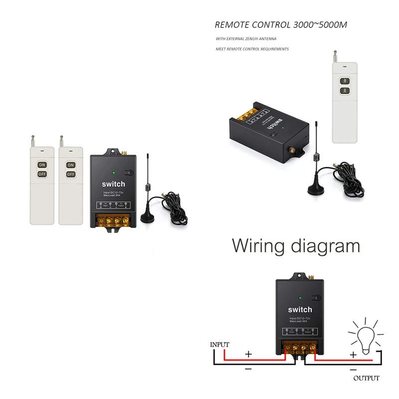 Wireless Remote Control Switch,3000M Long Distance,40A Relay Wireless RF Switch For Water Pump Lighting