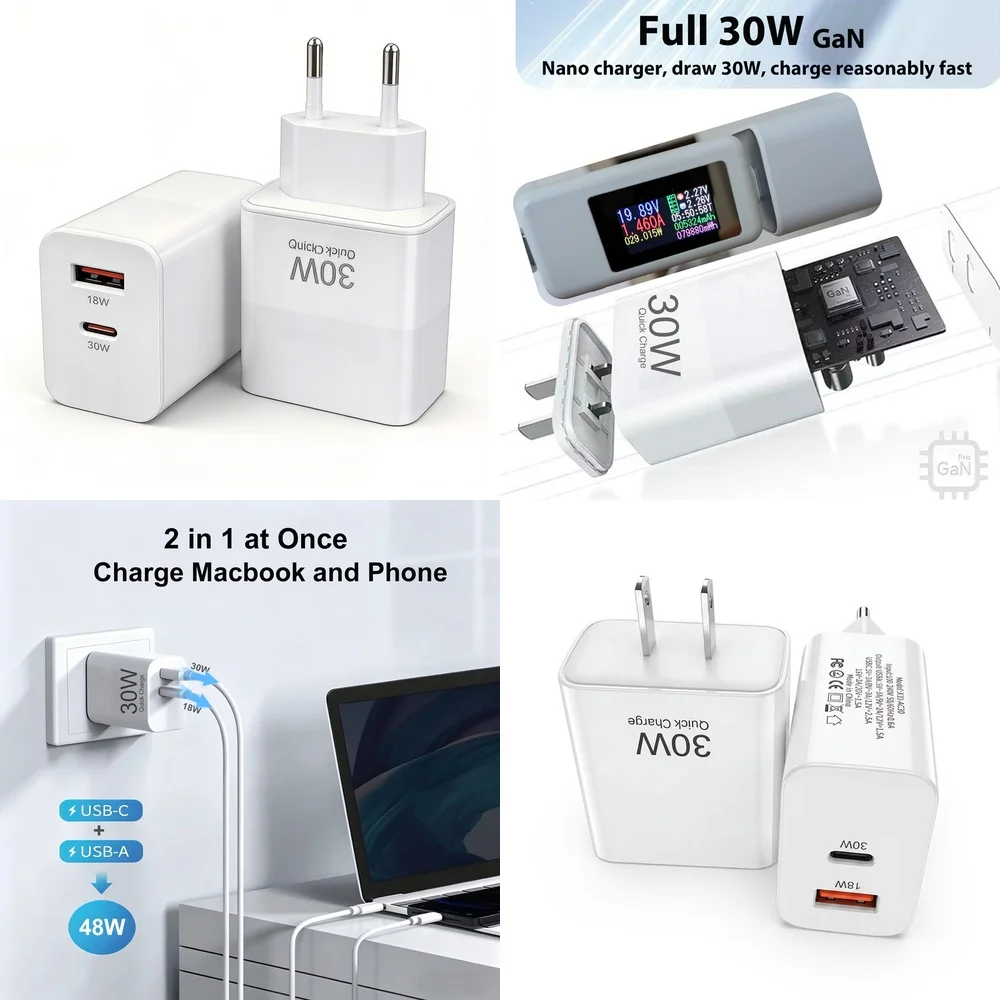 High Speed 30W Quick Charge 3.0 US EU Plug Dual Port Home Charger for iPhone 17 16 15 Pro Max Samsung S26 S25 S24 S23 Ultra iPad