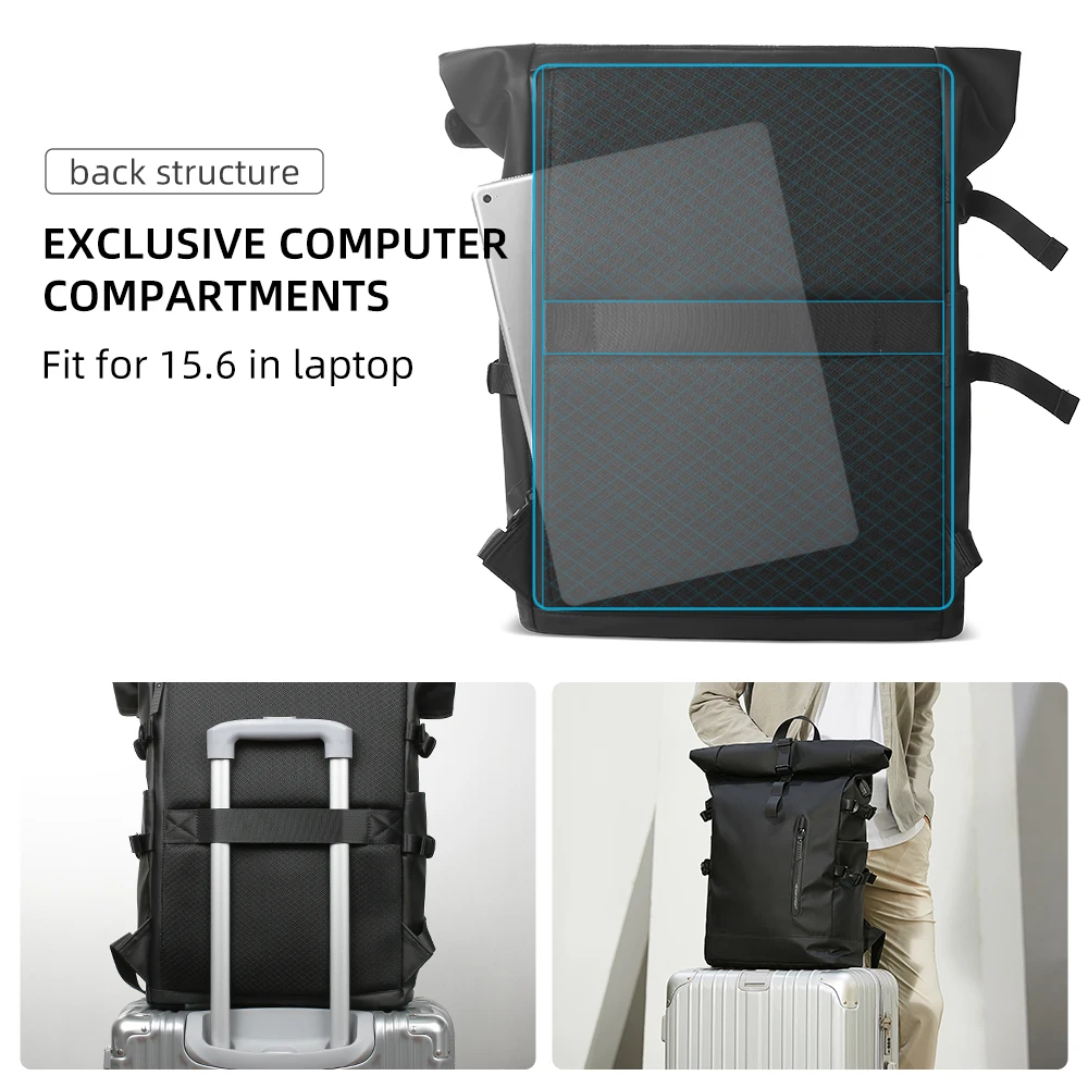 Heroic Knight-Mochila de Viagem Expansível para Homens, Bolsa para Laptop com Porta USB, Impermeável, Rollup, Lazer, 15.6"