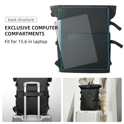 Imagen 2 del producto Mochila de viaje expandible HK para hombre, bolsa impermeable de gran capacidad para ordenador portátil de 15,6 pulgadas, mochila para senderismo, mochila para ciclismo con puerto USB