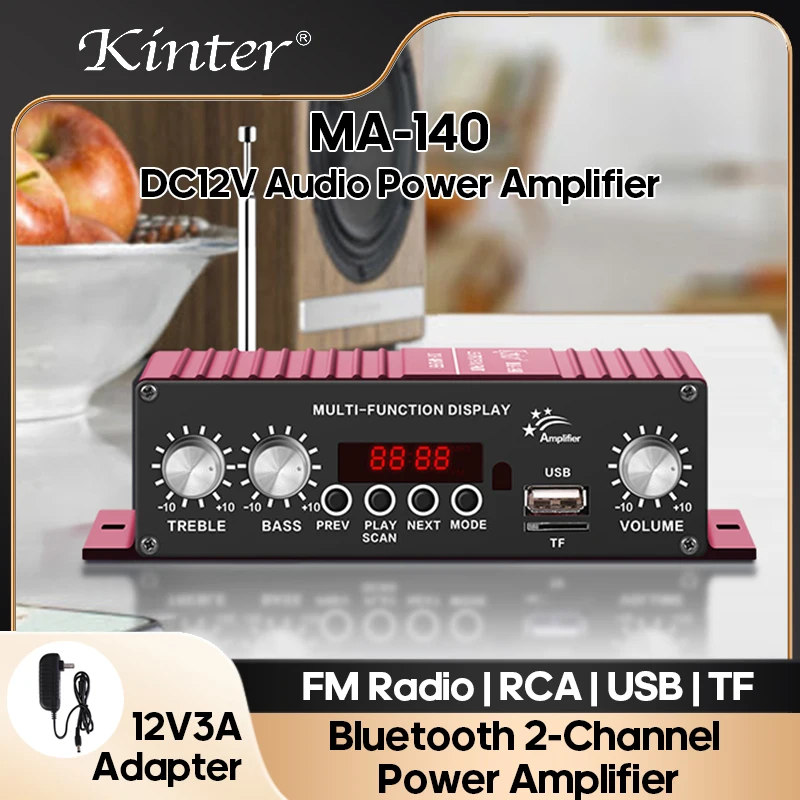 KINTER MA-140 2 Channel USB/TF Bluetooth FM Radio Hi-Fi Stereo Audio Amplifier, Perfect for Home Theater & Car Audio DC12V