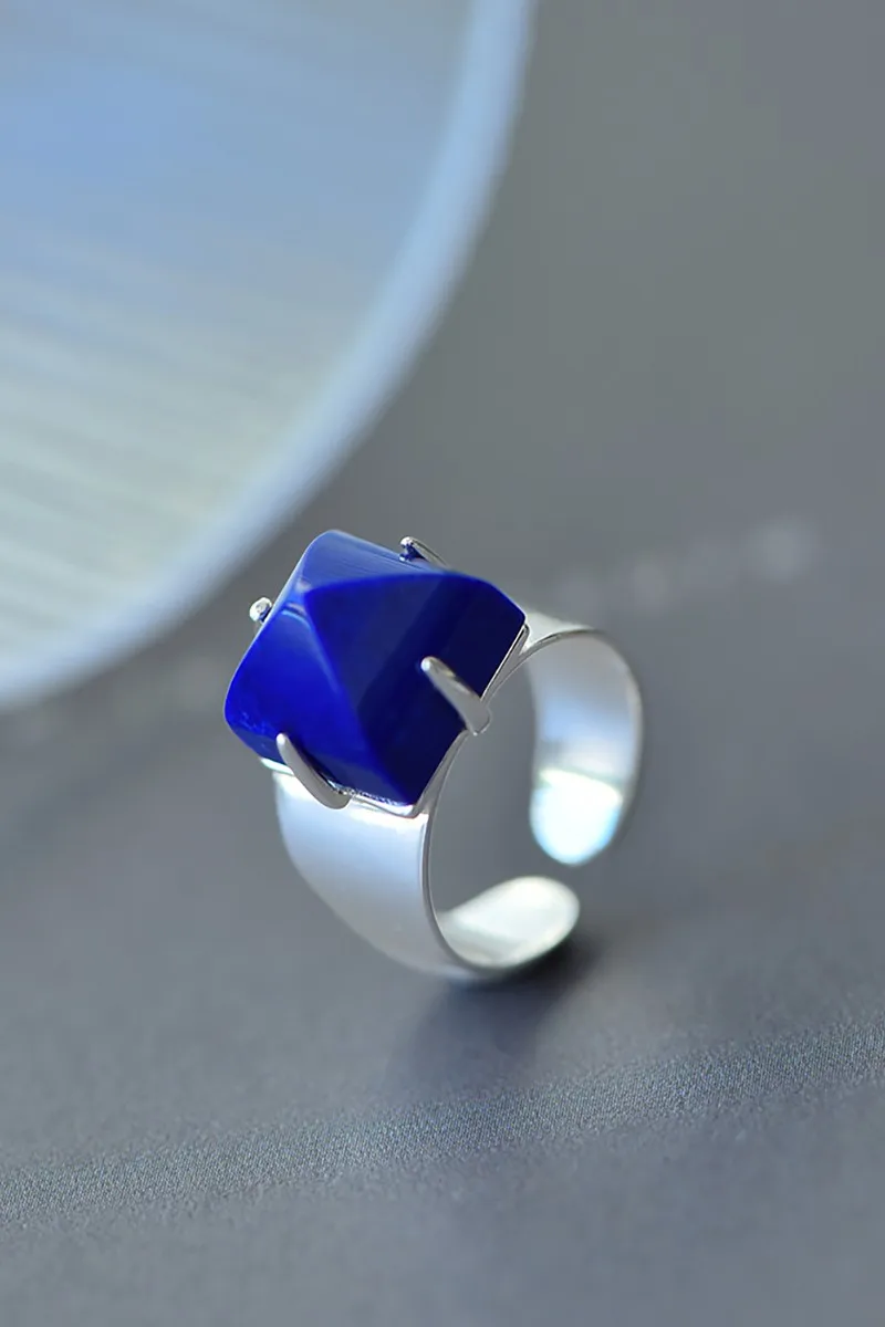 

Natural Lapis Lazuli Ring Women's Sterling Silver Niche Design High-end Ring Adjustable Fashion Personality