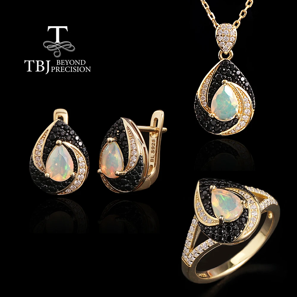 

Винтажный дизайн, стерлинговое серебро 925 пробы, натуральный Эфиопия, опал, кольцо, серьги, кулон, ожерелье, комплект изысканных женских украшений для подарков на вечеринку