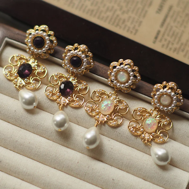

Artisan Retro-Style Stud Earrings - Mediterranean Royal Style Pearl Simulant Drop Stud Earrings